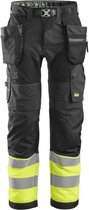 Snickers 6931 FlexiWork, Pantalon de travail haute visibilité+ avec poches holster, Classe 1 - Zwart/Jaune, Haute visibilité - 92