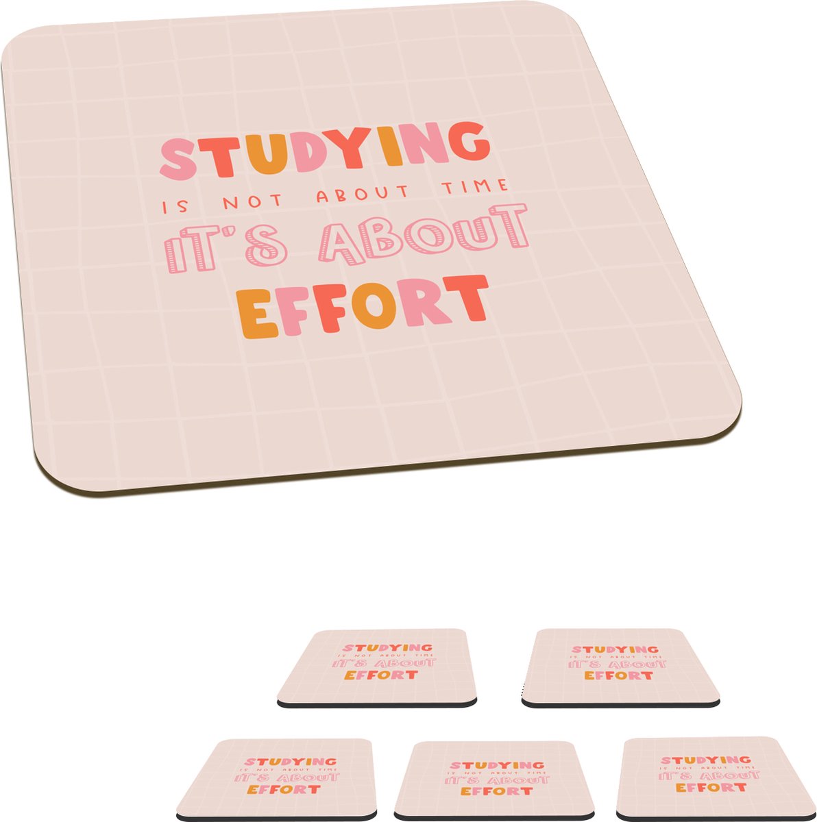 Onderzetters voor glazen - Quote - Studenten - Tijd - 10x10 cm - Glasonderzetters - 6 stuks