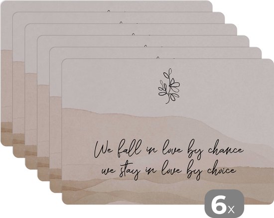 Foto: Placemat placemats kunststof quotes spreuken we fall in love by chance we stay in love by choice relatie 45x30 cm 6 stuks hittebestendig anti slip onderlegger afneembaar