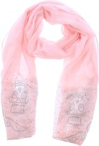 Sjaal met Skulls Glitter - Zijde en Katoen - 180x80 cm - Roze
