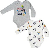 2 Pack Jongens Disney Baby Rompers - Katoen - Grijs-Ecru - Maat 12 mnd (74 cm)