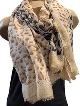 Dames sjaal lang met panterprint 185/75cm taupe/beige/bruin