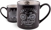 mok Amsterdam Fiets 10 cm 300 ml keramiek zilver/zwart