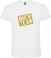 Wit  T shirt met  print van "Bier team " print Goud size L
