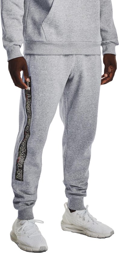 Foto: Under armour rival fleece graphic joggers 1370351 011 mannen grijs broek maat l