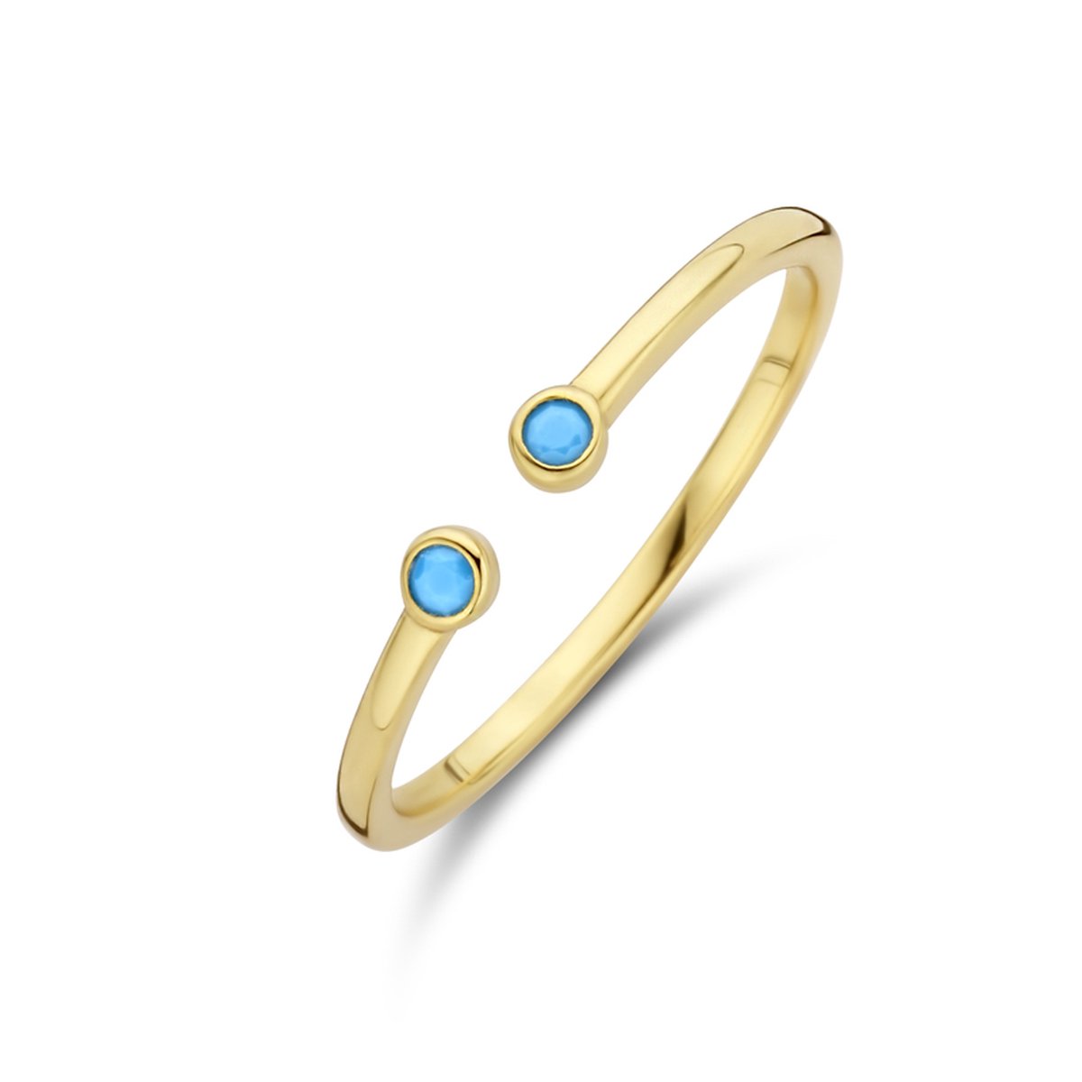 New Bling 9NB-0745-52 Zilveren Ring - Dames - Open - Twee Steentjes - Turkoois - 2,6 mm Doorsnee - Maat 52 - Zilver - Gold plated (Verguld/Goud op Zilver)