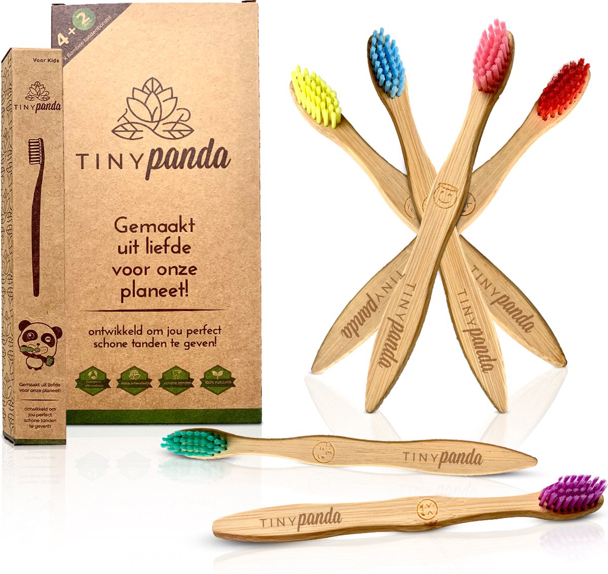 4+2 Bamboe tandenborstel voor kinderen - Emoji - Bamboo Kids Toothbrush - Vegan
