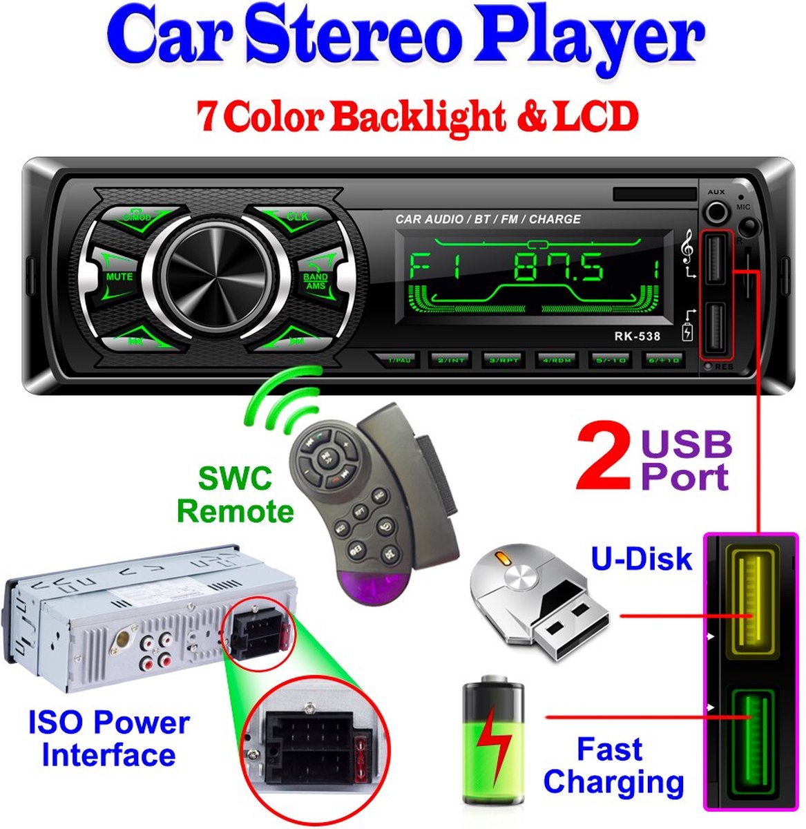 auto radio lux Bluetooth Sd Aux swc Remote 1 din