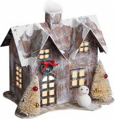 kersthuisje led 17 x 15 cm papier bruin/wit