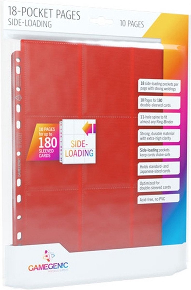 TCG Side-Loading 18-Pocket Pages Pack Red (10 Pages) SLEEVES