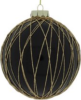 kerstbal Lacie 8 cm glas zwart/goud