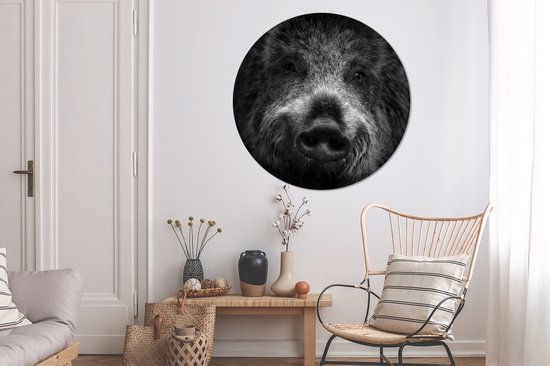 WallCircle - Cercle mural - Cercle mural intérieur - Portrait de sanglier - noir et blanc - 150x150 cm - Décoration murale - Peintures ronds