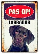 waakbord Labrador 15 x 21 x 2 cm tin wit/zwart