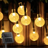 Oneiro’s Luxe BULB Lights Geel 50 LEDS 9.5 Meter op Zonneenergie  - Warm wit - Tuinverlichting - Lichtsnoer voor buiten - zwart - prikspot - zonne-energie – LED – zomer – tuinverlichting – so