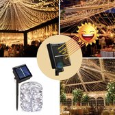 Oneiro’s Luxe Fairy Lights SUN Wit 23.5 Meter 200 LED op Zonneenergie  - Warm wit - Tuinverlichting - Lichtsnoer voor buiten - zwart - prikspot - zonne-energie – LED – zomer – tuinverlichting