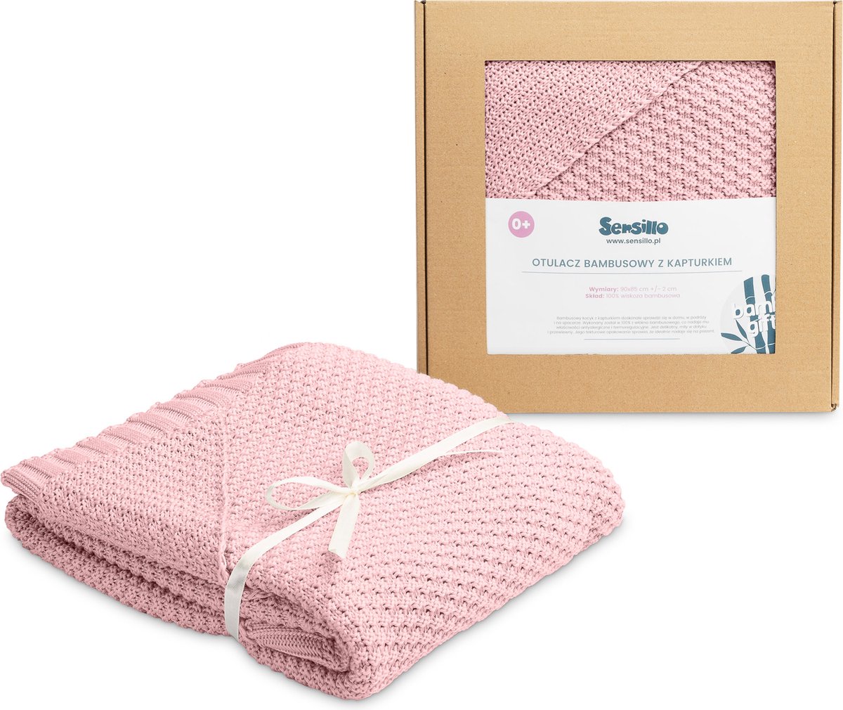 Gebreide Baby Deken - Swaddle deken met capuchon - 100% Bamboe - Cadeau - Roze