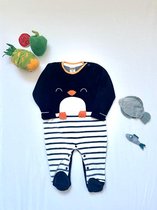 Bebitof Baby rompertje - Schattig Kleine Pinguïn - Zwart Wit Oranje - 6-9 Maanden - Fluwelen doek  Unisex - Lange mouw Romper