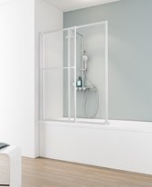 Paroi de baignoire Schulte en 2 parties, rotative et extensible de 70 à 118 cm, avec porte-serviettes, hauteur 140 cm, verre de sécurité transparent, couleur de profil blanc, art. D1130 04 50