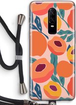 Case Company® - OnePlus 6 hoesje met Koord - Perzik - Soft Case - Bescherming aan alle Kanten - Zijkanten Transparent - Bescherming Over de Schermrand - Back Cover - Crossbody case met Zwart 