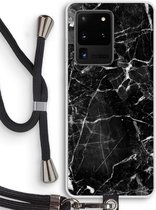 Case Company® - Samsung Galaxy S20 Ultra hoesje met Koord - Zwart Marmer - Telefoonhoesje met Zwart Koord - Bescherming aan alle Kanten en Over de Schermrand