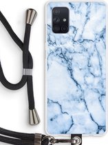 Case Company® - Samsung Galaxy A71 hoesje met Koord - Blauw marmer - Telefoonhoesje met Zwart Koord - Bescherming aan alle Kanten en Over de Schermrand