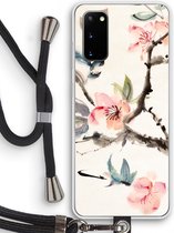 Case Company® - Samsung Galaxy S20 hoesje met Koord - Japanse bloemen - Telefoonhoesje met Zwart Koord - Bescherming aan alle Kanten en Over de Schermrand