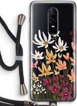 Case Company® - OnePlus 6 hoesje met Koord - Painted wildflowers - Soft Case - Bescherming aan alle Kanten - Zijkanten Transparent - Bescherming Over de Schermrand - Back Cover - Crossbody ca