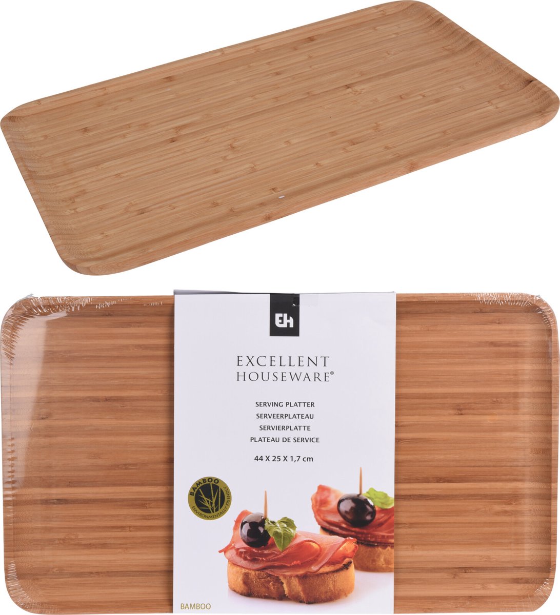 Excellent Houseware serveerplateau hout 44x25 cm bamboe keuken.