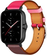 Strap-it Kunst leren smartwatch bandje - geschikt voor Xiaomi Amazfit GTS 1-2-3-4 - Mini / Bip / Bip S / Bip Lite / Bip U Pro / Amazfit GTR 42mm - knalroze/roodbruin