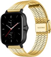 Stalen Smartwatch bandje - Geschikt voor  Amazfit GTS 2 roestvrij stalen band - goud - Strap-it Horlogeband / Polsband / Armband