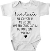 Rompertje baby met tekst-lieve tante bij jou voel ik me zo blij wat een geluk dat jij de tante bent van mij-Maat 56