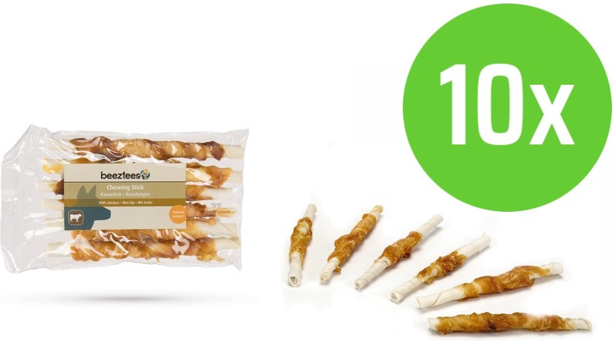 Beeztees Kauwstaafjes Kip 6 Stuks - hondensnack - 10 verpakkingen
