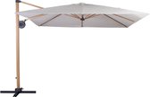 Parasol flottant Luxe Motif Bois de Teck Aluminium 3x3m pliable & orientable à 360° + pied croisé