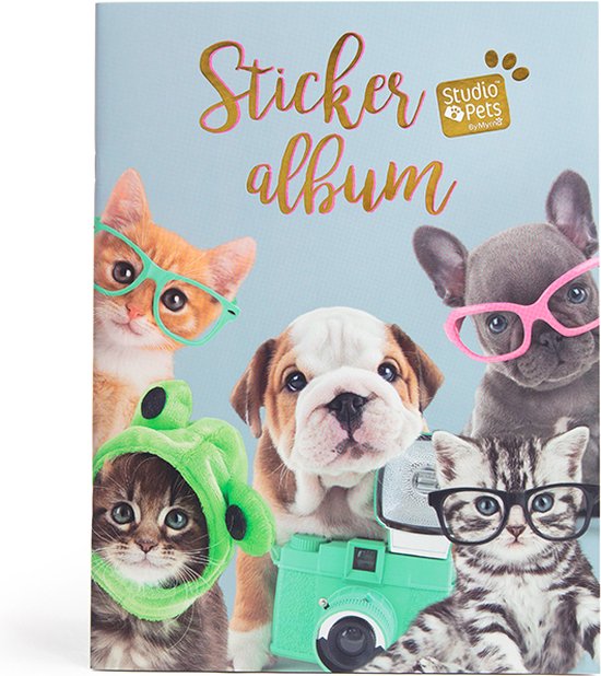 Studio Pets - Stickeralbum dieren - 21 senario's, 4 grote stickervellen -  grijs | bol.com