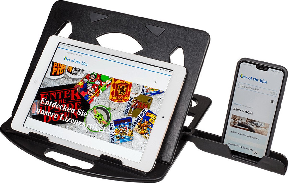 Laptop of tablet standaard 28 cm reis/camping/onderweg model van kunststof met telefoonhouder