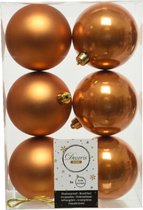 6x stuks kunststof kerstballen cognac bruin (amber) 8 cm - Mat/glans - Onbreekbare plastic kerstballen