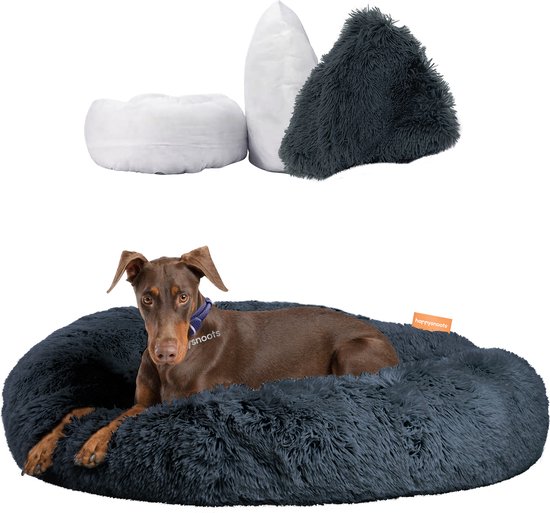 Happysnoots donut hondenmand 100cm - extra groot - fluffy - luxe hondenbed - dog bed - wasbaar - grijs