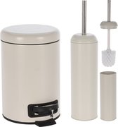 Toiletset 2 delige - Pedaalemmer 3 liter - Toiletborstel met houder - Beige / Gebroken Wit