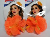 Oranje - Haarclip met Bloem - 12 x 12 cm - Koningsdag - Thema feest - Voetbal EK /WK - Voordeel Set 2 Stuks