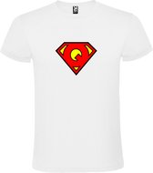 Wit T shirt met print van "letter Q“ Superman “ Logo print Rood / Geel size XS