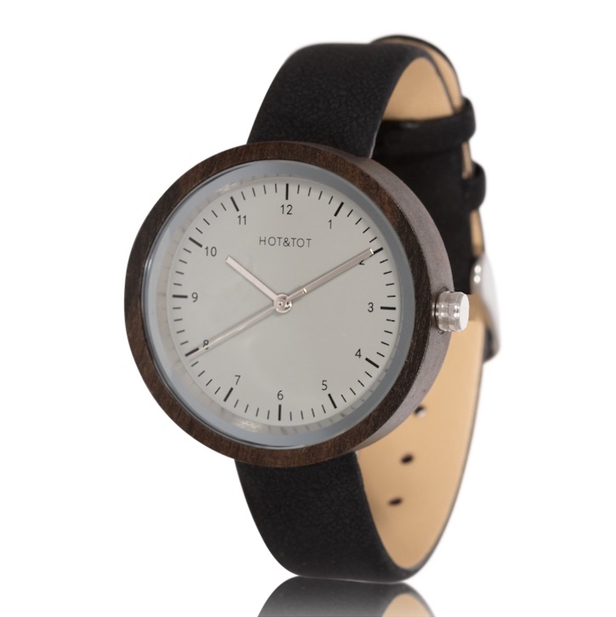 HOTTOT | Sofia - Houten horloge voor dames - Vegan leer - 36mm - Ebbenhout - Zilver