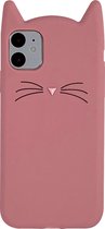 Peachy Schattige Kat iPhone 11 Silicone hoesje 3D - Roze Bescherming