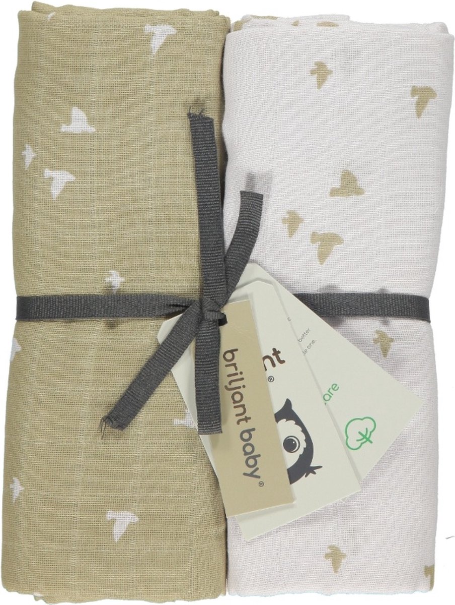 Goedkoopste Briljant Baby Hydrofiel Multidoek XL Birds - Swaddle - Inbakerdoek - Zand - 120x120 - 2 stuks - Organic