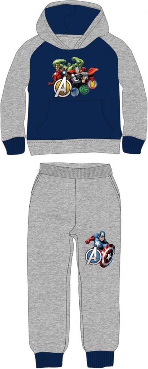 Marvel Avengers set joggingpak - trainingspak - vrijetijdspak - hoodie + broek - grijs/blauw - 128 cm - 8 Jaar