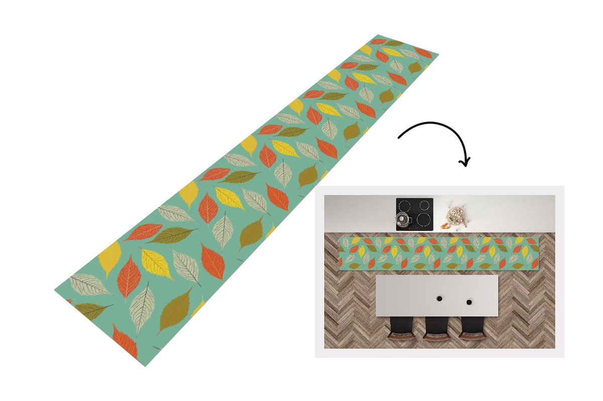KitchenYeah Keukenloper - Keukenmat - Bladeren - Herfst - Vintage - Pastel - Patroon - 360x60 cm - Keuken vloerkleed Multicolor