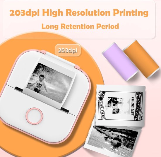 Draagbare mini-printer, thermische zakprinter met 7 rollen papier, draadloze bluetooth-smart-printer voor foto's, kantoorgebruik, etiketten, QR-codes, inktloos printen