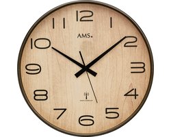 AMS F5523 - Wandklok - Analoog - Hout - Radiogestuurde tijdsaanduiding - Mineraal Glas - Antraciet gelakt - Zwart - Beige - 40 cm ø