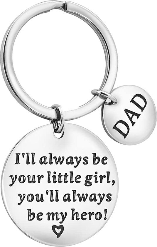 Fako Bijoux® - Sleutelhanger I'll Always Be Your Little Girl, You'll Always Be My Hero - DAD - Sleutelring Tekst - Cadeau - Geschenk - Zilverkleurig