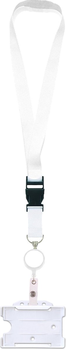 Keycord met Trekkoord Badgehouder Wit - Lanyard met Badgehouder en Karabijnhaak- Sleutelhanger - Sleutelkord - Badgehouder met Afrolmechanisme tot 58cm uittrekbaar