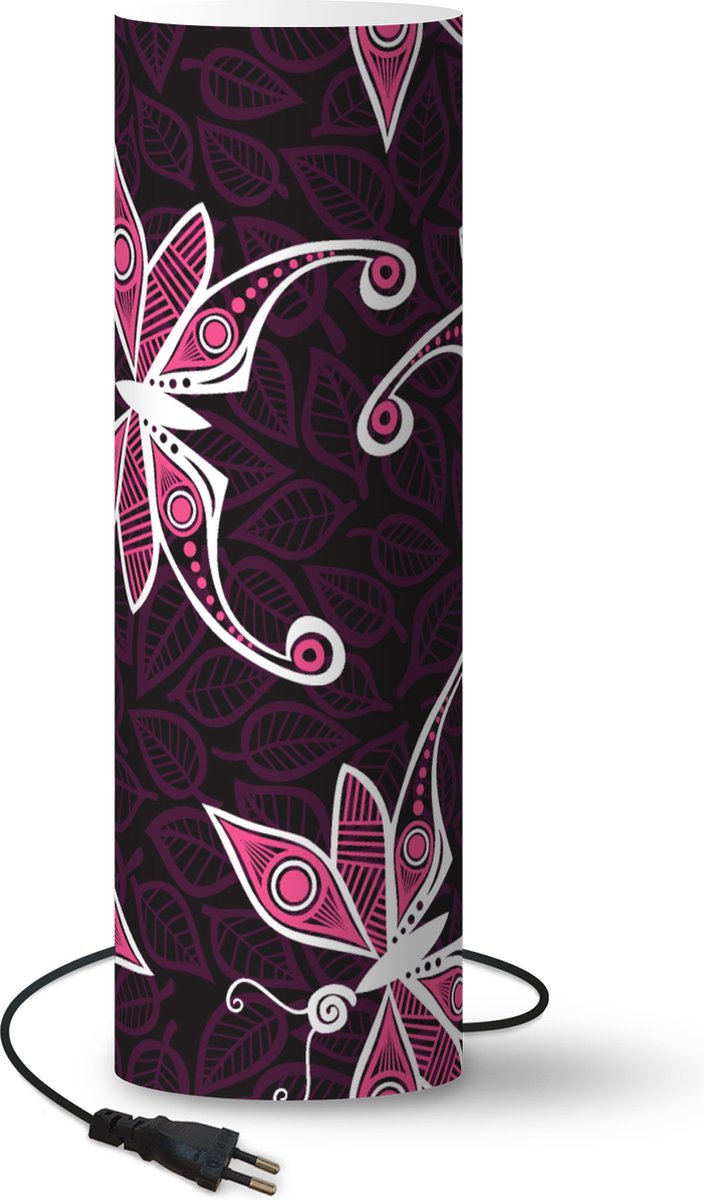 Lamp - Nachtlampje - Tafellamp slaapkamer - Vlinders - Patronen - Roze - 70 cm hoog - Ø22.3 cm - Inclusief LED lamp